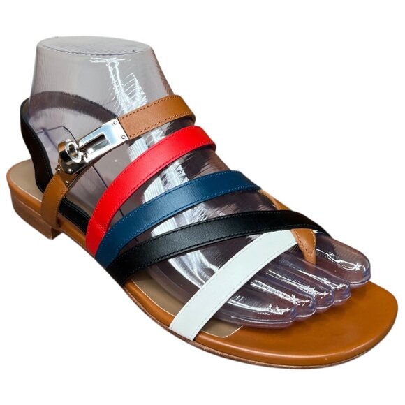 New Hermes Multicolor Palladium Kelly Hardware Marine Sandal EU Size 37 Shoes - Picture 1 of 14